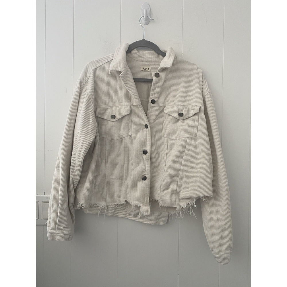Pol Jacket Womens Medium Cream Corduroy Raw Edge Distressed Hems 100% Cotton